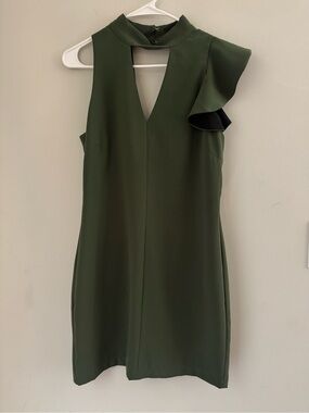 Adelyn Rae Olive Green Sleeveless V-Neck Ruffle Dress
